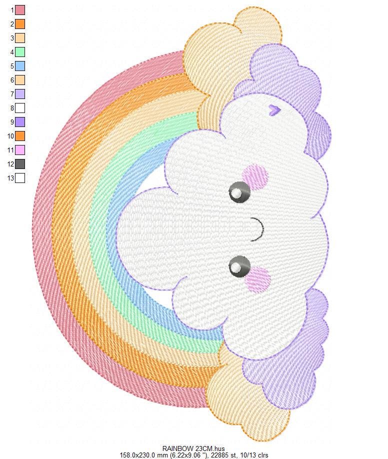Rainbow with clouds embroidery design - Colorful Rainbow machine embroidery pattern - Instant digital download pes jef dst hus vp3 - Marcia Embroidery