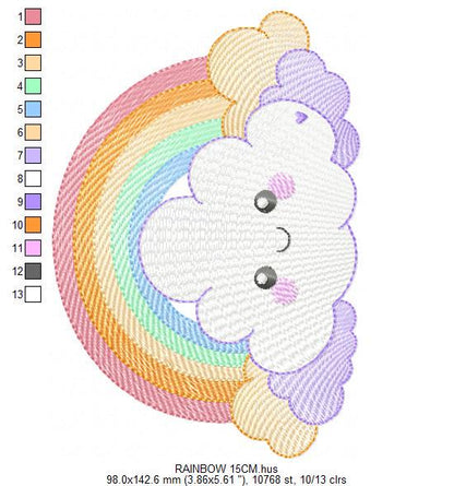 Rainbow with clouds embroidery design - Colorful Rainbow machine embroidery pattern - Instant digital download pes jef dst hus vp3 - Marcia Embroidery