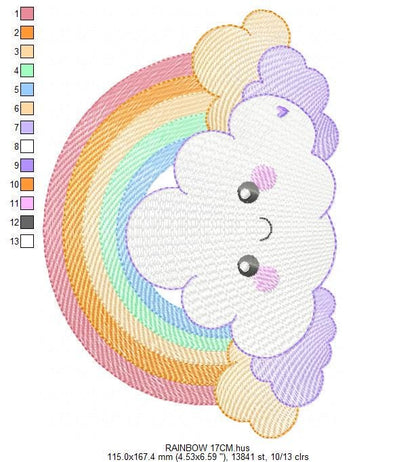 Rainbow with clouds embroidery design - Colorful Rainbow machine embroidery pattern - Instant digital download pes jef dst hus vp3 - Marcia Embroidery