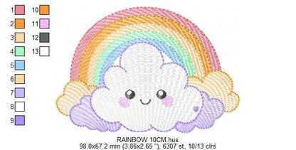 Rainbow with clouds embroidery design - Colorful Rainbow machine embroidery pattern - Instant digital download pes jef dst hus vp3 - Marcia Embroidery
