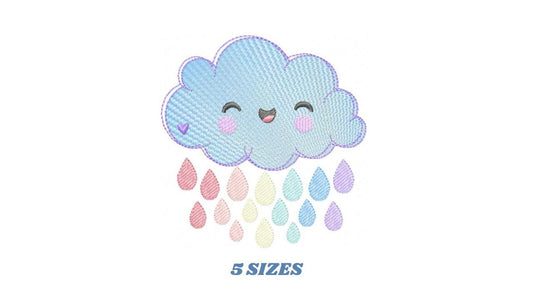 Raining Cloud embroidery design - Cloud with colorful drops machine embroidery pattern - Cloud with happy face - Instant digital download pes jef dst hus vp3 - Marcia Embroidery