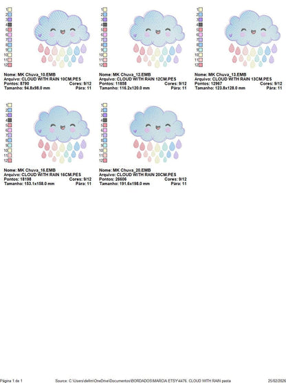 Raining Cloud embroidery design - Cloud with colorful drops machine embroidery pattern - Cloud with happy face - Instant digital download pes jef dst hus vp3 - Marcia Embroidery