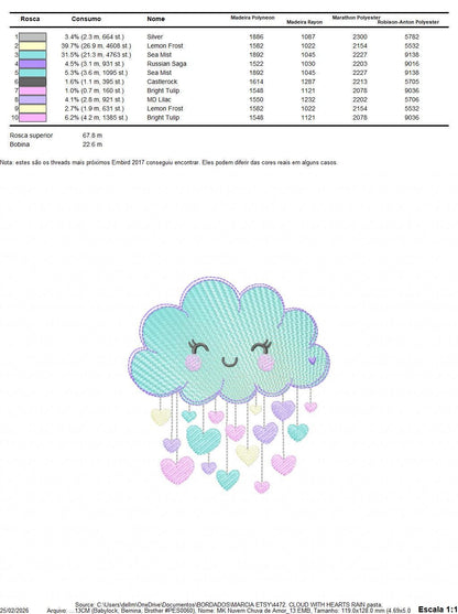 Raining Cloud embroidery design - Cloud with raining hearts machine embroidery pattern - Cloud with happy face - Baby girl and boy file - Instant digital download pes jef dst hus vp3 - Marcia Embroidery