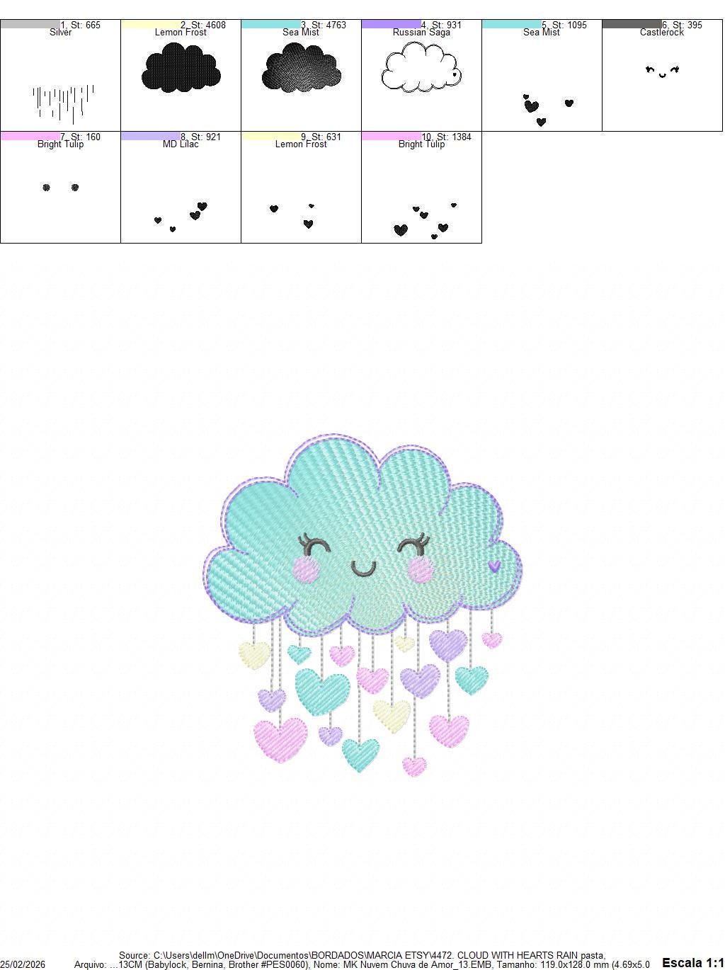 Raining Cloud embroidery design - Cloud with raining hearts machine embroidery pattern - Cloud with happy face - Baby girl and boy file - Instant digital download pes jef dst hus vp3 - Marcia Embroidery