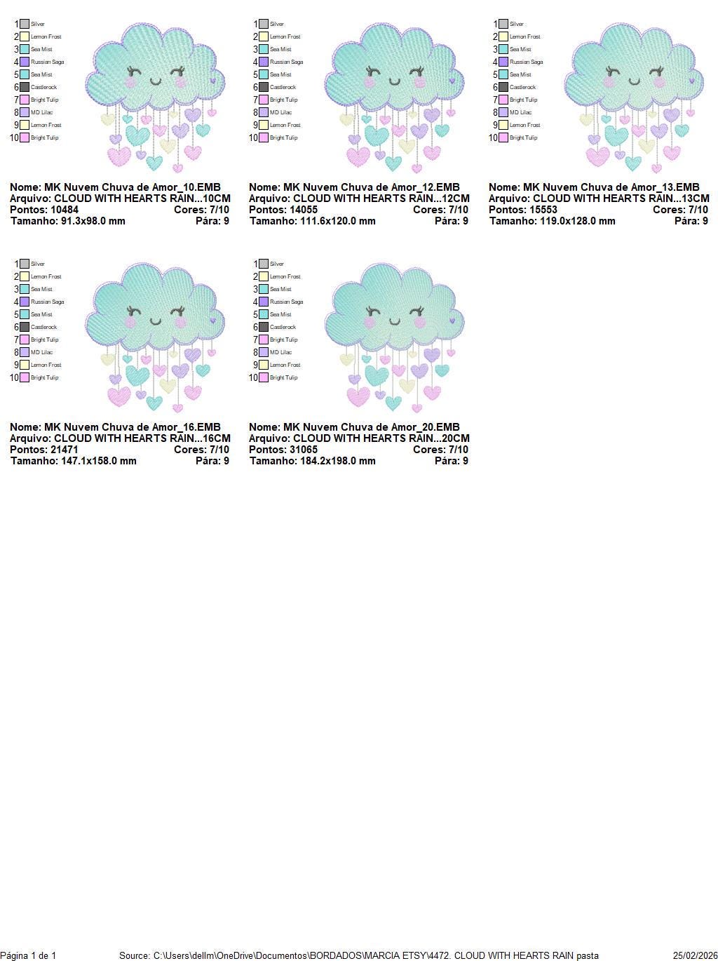Raining Cloud embroidery design - Cloud with raining hearts machine embroidery pattern - Cloud with happy face - Baby girl and boy file - Instant digital download pes jef dst hus vp3 - Marcia Embroidery