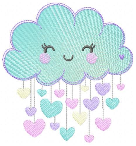 Raining Cloud embroidery design - Cloud with raining hearts machine embroidery pattern - Cloud with happy face - Baby girl and boy file - Instant digital download pes jef dst hus vp3 - Marcia Embroidery