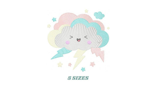 Raining Storm Cloud embroidery design - Cloud with lightning and stars machine embroidery pattern - Cloud with happy face - Instant digital download pes jef dst hus vp3 - Marcia Embroidery