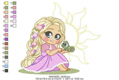 Rapunzel embroidery design - Disney Princess machine embroidery pattern - Baby Girl Princess design - Instant digital download pes jef - Marcia Embroidery