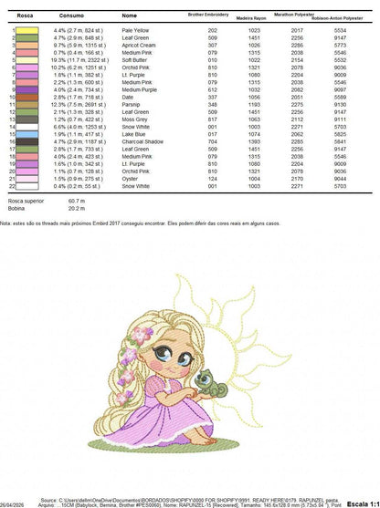 Rapunzel embroidery design - Disney Princess machine embroidery pattern - Baby Girl Princess design - Instant digital download pes jef - Marcia Embroidery