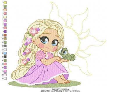 Rapunzel embroidery design - Disney Princess machine embroidery pattern - Baby Girl Princess design - Instant digital download pes jef - Marcia Embroidery