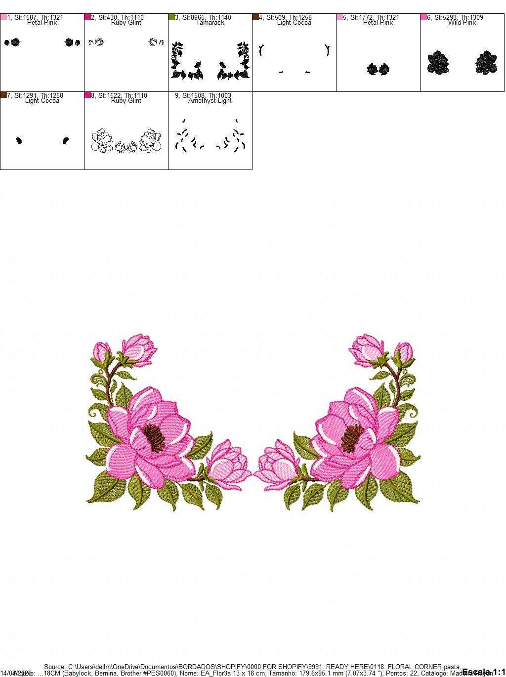 Rose Corner embroidery design - Flower for Kitchen Towel machine embroidery pattern - Baby Girl file - Instant digital download pes jef - Marcia Embroidery