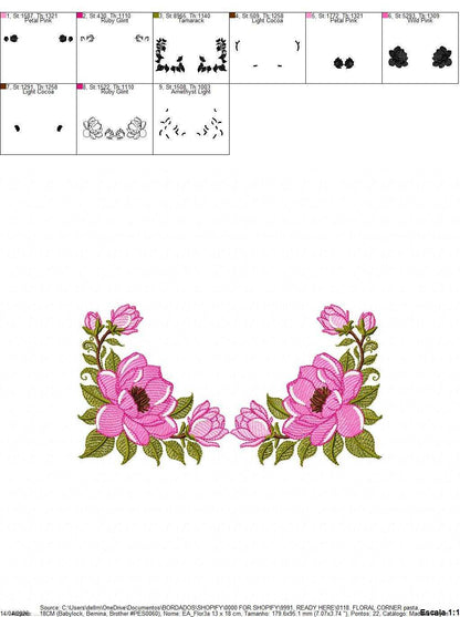Rose Corner embroidery design - Flower for Kitchen Towel machine embroidery pattern - Baby Girl file - Instant digital download pes jef - Marcia Embroidery