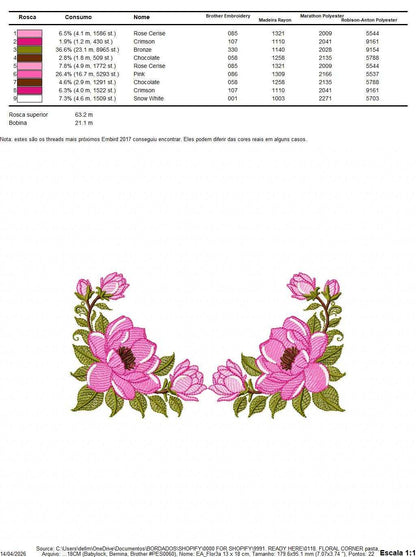 Rose Corner embroidery design - Flower for Kitchen Towel machine embroidery pattern - Baby Girl file - Instant digital download pes jef - Marcia Embroidery