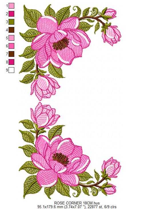 Rose Corner embroidery design - Flower for Kitchen Towel machine embroidery pattern - Baby Girl file - Instant digital download pes jef - Marcia Embroidery