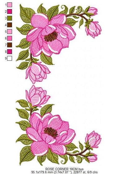 Rose Corner embroidery design - Flower for Kitchen Towel machine embroidery pattern - Baby Girl file - Instant digital download pes jef - Marcia Embroidery