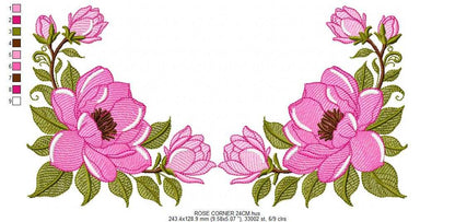 Rose Corner embroidery design - Flower for Kitchen Towel machine embroidery pattern - Baby Girl file - Instant digital download pes jef - Marcia Embroidery