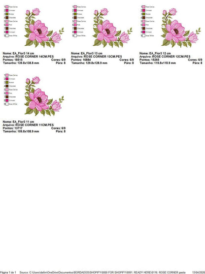 Rose Corner embroidery designs - Flower for Kitchen Towel machine embroidery pattern - Baby Girl file - Instant digital download pes - Marcia Embroidery
