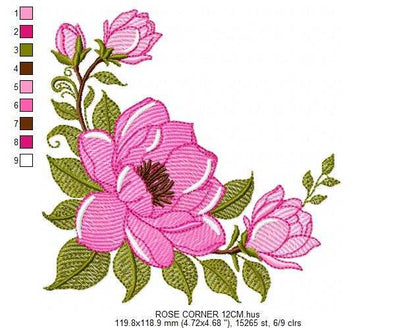 Rose Corner embroidery designs - Flower for Kitchen Towel machine embroidery pattern - Baby Girl file - Instant digital download pes - Marcia Embroidery