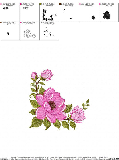 Rose Corner embroidery designs - Flower for Kitchen Towel machine embroidery pattern - Baby Girl file - Instant digital download pes - Marcia Embroidery
