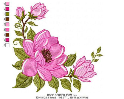 Rose Corner embroidery designs - Flower for Kitchen Towel machine embroidery pattern - Baby Girl file - Instant digital download pes - Marcia Embroidery