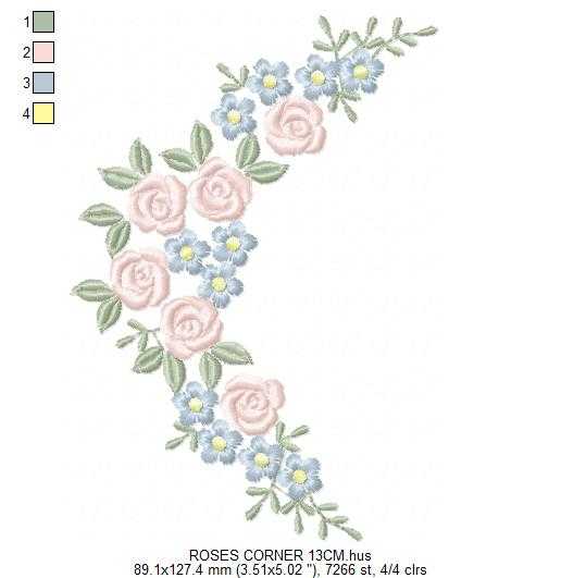 Roses Corner embroidery design - Floral Frame machine embroidery pattern - Baby girl rosed and flowers embroidery file - Instant download pes - Marcia Embroidery