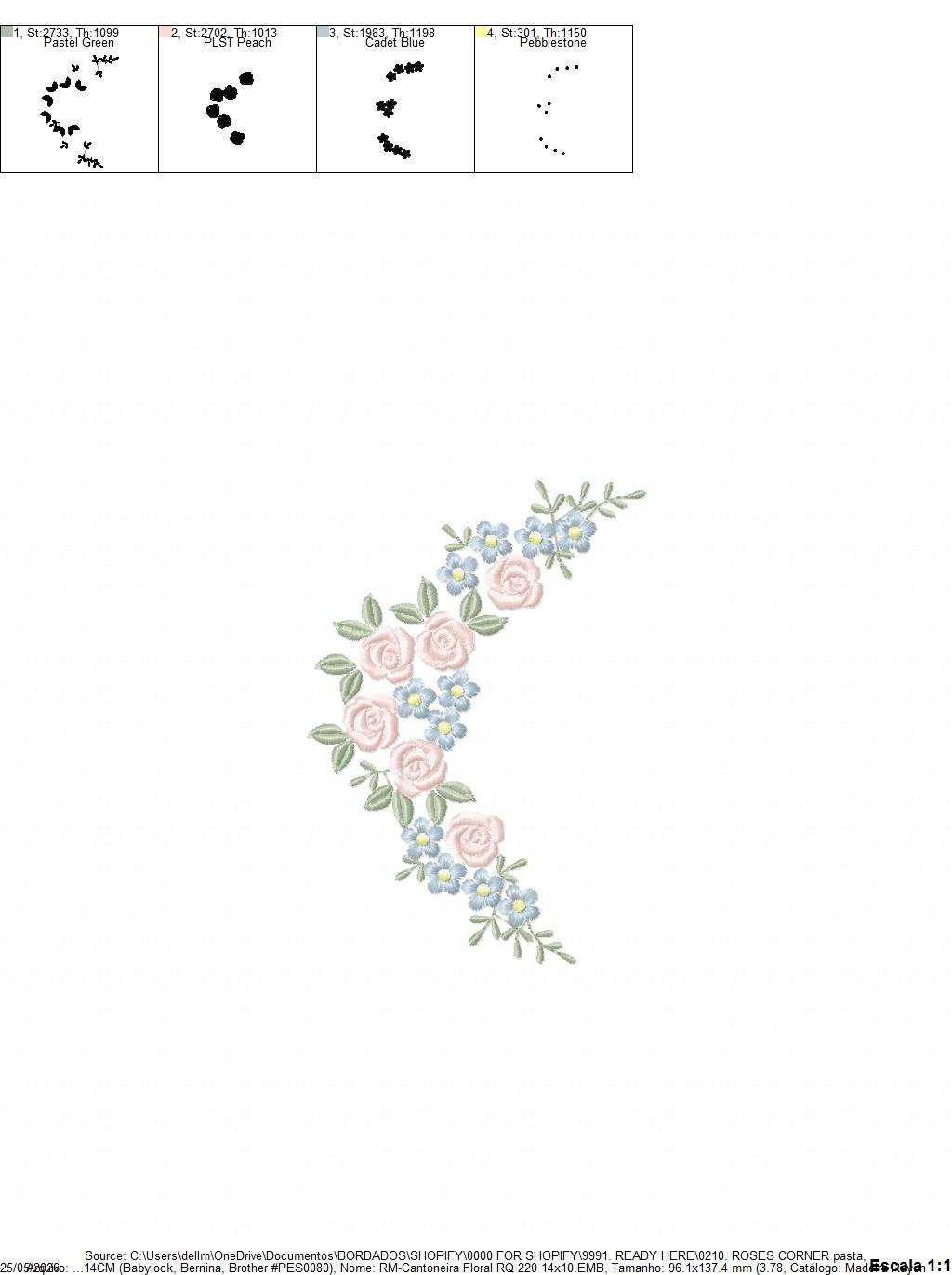 Roses Corner embroidery design - Floral Frame machine embroidery pattern - Baby girl rosed and flowers embroidery file - Instant download pes - Marcia Embroidery