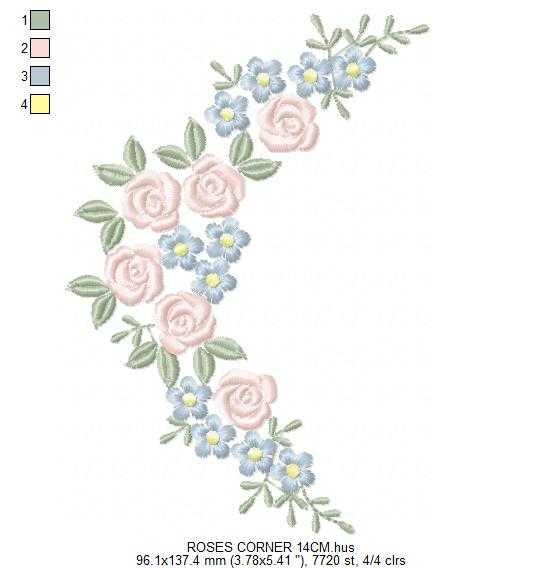 Roses Corner embroidery design - Floral Frame machine embroidery pattern - Baby girl rosed and flowers embroidery file - Instant download pes - Marcia Embroidery