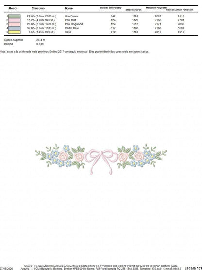 Roses flowers and lace embroidery design - Roses Line Divider machine embroidery pattern - Floral wreath garland file - Instant download pes jef - Marcia Embroidery