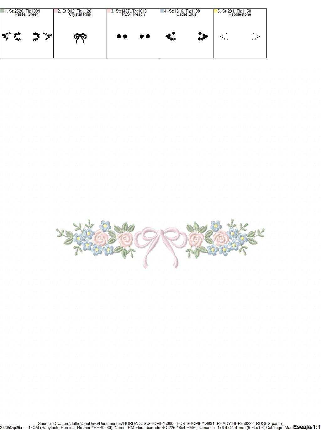 Roses flowers and lace embroidery design - Roses Line Divider machine embroidery pattern - Floral wreath garland file - Instant download pes jef - Marcia Embroidery