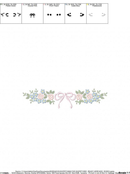 Roses flowers and lace embroidery design - Roses Line Divider machine embroidery pattern - Floral wreath garland file - Instant download pes jef - Marcia Embroidery
