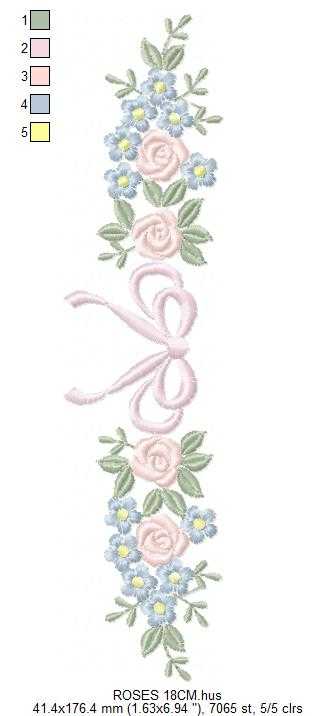 Roses flowers and lace embroidery design - Roses Line Divider machine embroidery pattern - Floral wreath garland file - Instant download pes jef - Marcia Embroidery