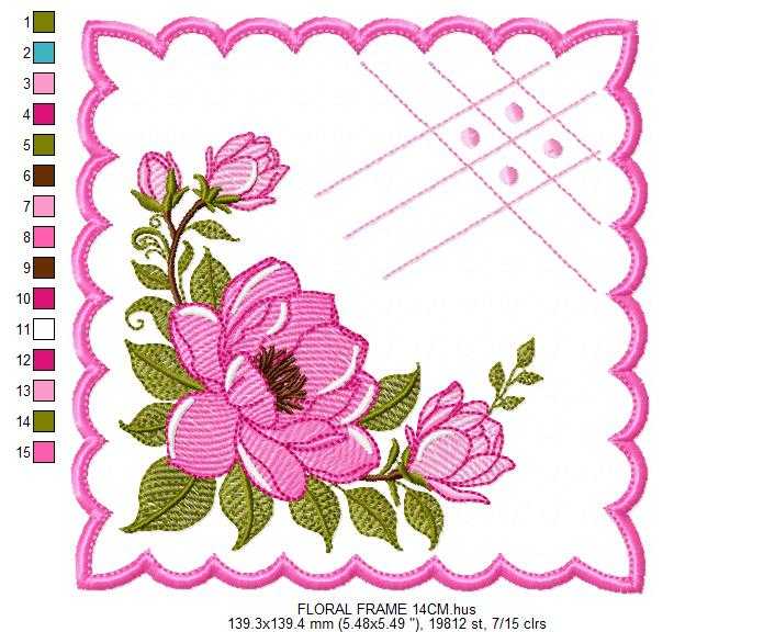 Roses Frame embroidery design - Flower Square machine embroidery pattern - Floral Kitchen Towel file - Instant digital download pes - Marcia Embroidery