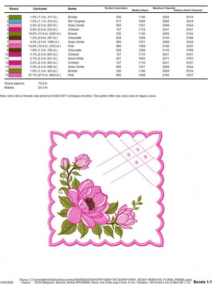 Roses Frame embroidery design - Flower Square machine embroidery pattern - Floral Kitchen Towel file - Instant digital download pes - Marcia Embroidery