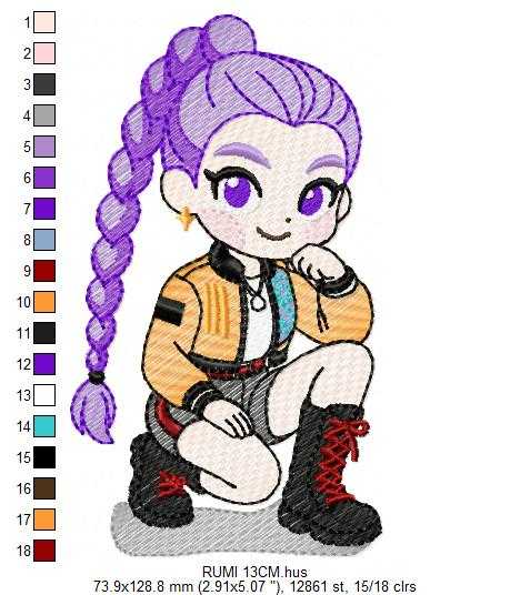 Rumi KPop Demon Hunters embroidery design - Kpop Warriors machine embroidery patterns - Baby girl file - Instant digital download - Marcia Embroidery