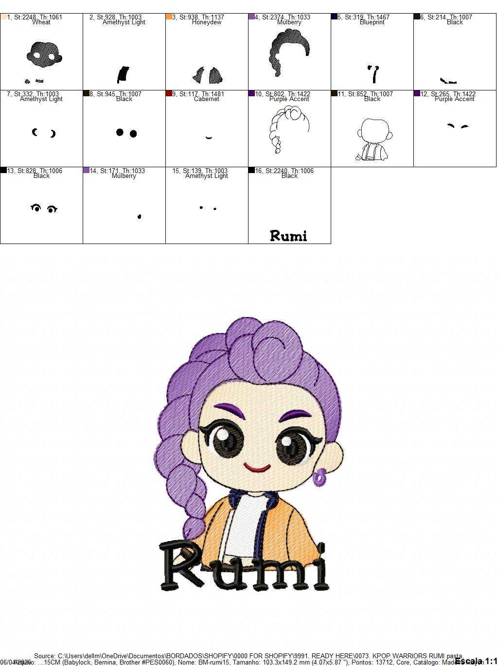 Rumi KPop Demon Hunters embroidery design - Kpop Warriors machine embroidery patterns - Baby girl file - Instant digital download - Marcia Embroidery