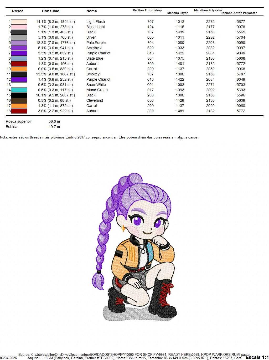 Rumi KPop Demon Hunters embroidery design - Kpop Warriors machine embroidery patterns - Baby girl file - Instant digital download - Marcia Embroidery