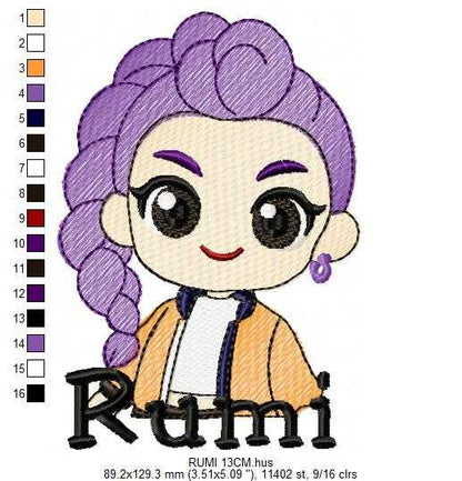Rumi KPop Demon Hunters embroidery design - Kpop Warriors machine embroidery patterns - Baby girl file - Instant digital download - Marcia Embroidery