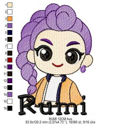 Rumi KPop Demon Hunters embroidery design - Kpop Warriors machine embroidery patterns - Baby girl file - Instant digital download - Marcia Embroidery
