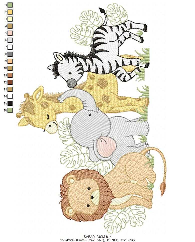Safari wild animals embroidery design - Elephant Lion Zebra Giraffe machine embroidery pattern - Baby boy and girl file - Instant download pes jef - Marcia Embroidery