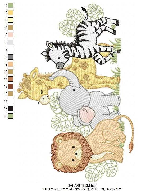 Safari wild animals embroidery design - Elephant Lion Zebra Giraffe machine embroidery pattern - Baby boy and girl file - Instant download pes jef - Marcia Embroidery