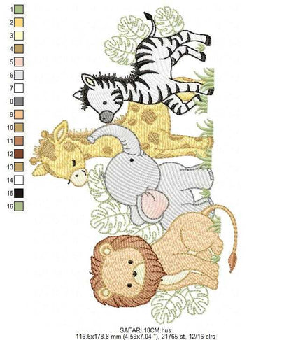 Safari wild animals embroidery design - Elephant Lion Zebra Giraffe machine embroidery pattern - Baby boy and girl file - Instant download pes jef - Marcia Embroidery