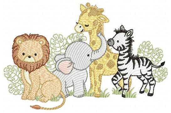 Safari wild animals embroidery design - Elephant Lion Zebra Giraffe machine embroidery pattern - Baby boy and girl file - Instant download pes jef - Marcia Embroidery