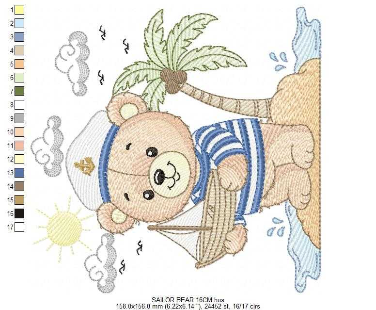 Sailor Bear embroidery design - Nautical Baby Boy Bear machine embroidery pattern - Nautical bear embroidery file - instant digital download pes jef - Marcia Embroidery