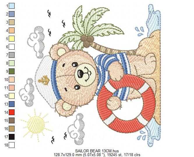 Sailor Bear embroidery design - Nautical Baby Boy Bear machine embroidery pattern - Nautical bear embroidery file - instant digital download pes jef - Marcia Embroidery