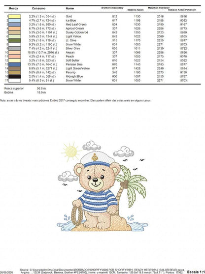 Sailor Bear embroidery design - Nautical Baby Boy Bear machine embroidery pattern - Nautical bear embroidery file - instant digital download pes jef - Marcia Embroidery
