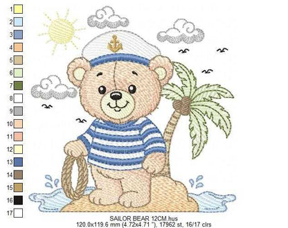 Sailor Bear embroidery design - Nautical Baby Boy Bear machine embroidery pattern - Nautical bear embroidery file - instant digital download pes jef - Marcia Embroidery