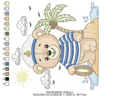 Sailor Bear embroidery design - Nautical Baby Boy Bear machine embroidery pattern - Nautical bear embroidery file - instant digital download pes jef - Marcia Embroidery