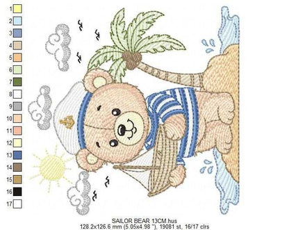 Sailor Bear embroidery design - Nautical Baby Boy Bear machine embroidery pattern - Nautical bear embroidery file - instant digital download pes jef - Marcia Embroidery