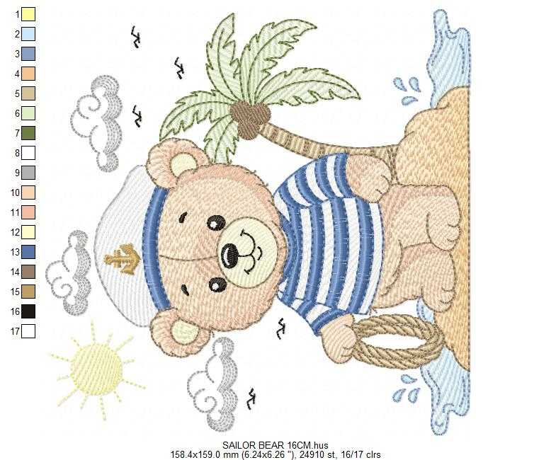 Sailor Bear embroidery design - Nautical Baby Boy Bear machine embroidery pattern - Nautical bear embroidery file - instant digital download pes jef - Marcia Embroidery