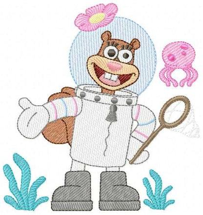 Sandy Cheeks embroidery design - SpongeBob SquarePants cartoon machine embroidery pattern - Baby boy and girl file - Instant digital download pes jef dst - Marcia Embroidery